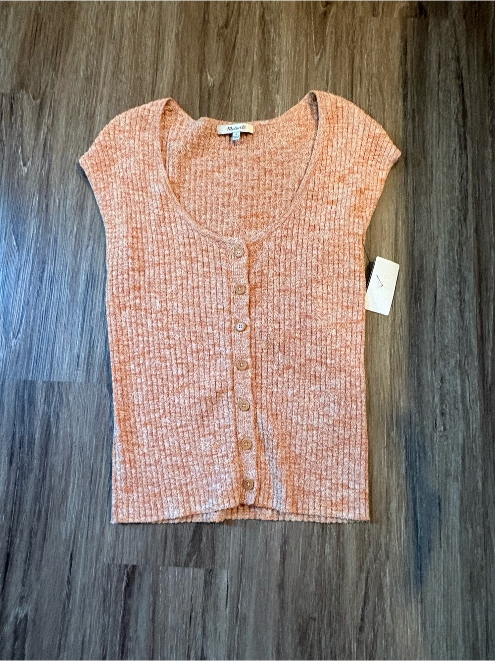 Ribbed Button-Front Knit Top - Rust